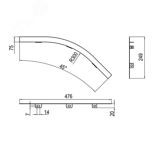 Перегородка SEP для вертикального внешнего угла 45 градусов H100, R300, горячий цинк, в комплекте с крепежными элементами необходимыми для монтажа - фото 2