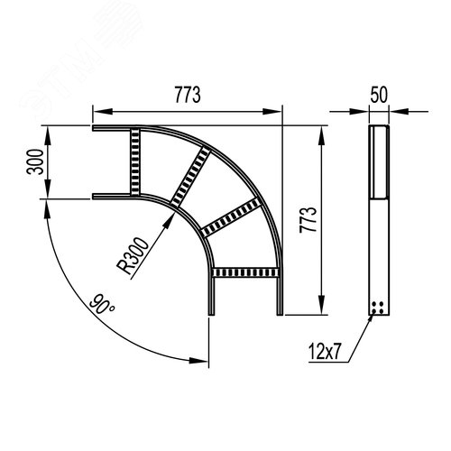 Угол горизонтальный 90 градусов 50х300 R300 горячеоцинкованный в комплекте крепежные элементы соединительные пластины - фото 2