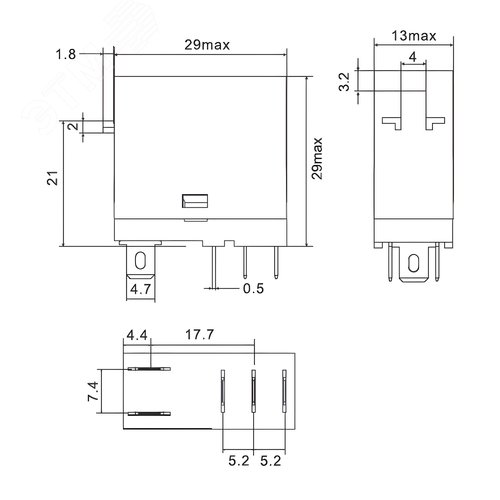 Реле миниатюрное промышленное, 1CO, коммутируемый ток 12 А, AgSnO, напряжение 115V AC, опция – светодиод - фото 2