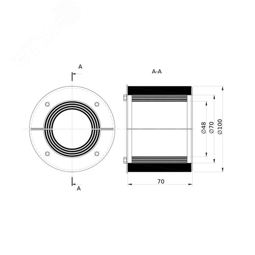 Проходка круглая нержавеющая D100х70 мм для кабелей D 48-70 мм - фото 2