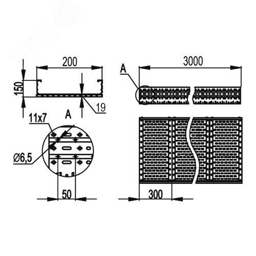 Лоток листовой 150х200 лонжерон 2мм L=3м цинк-ламельный - фото 2
