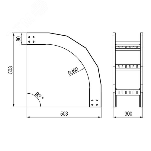 Угол вертикальный внешний 90 градусов 80х300 R300 лонжерон 1,5 мм горячеоцинкованный в комплекте крепежные элементы соединительные пластины - фото 2