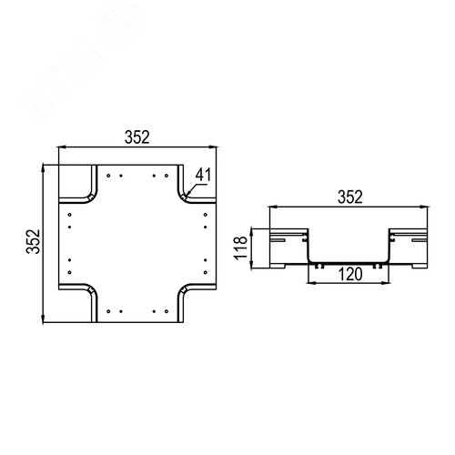 Ответвитель Х-образный оптического лотка 100х120 мм - фото 2