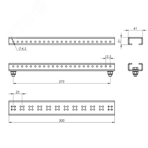 Комплект реек для установки главной шинной системы, 300мм - фото 5