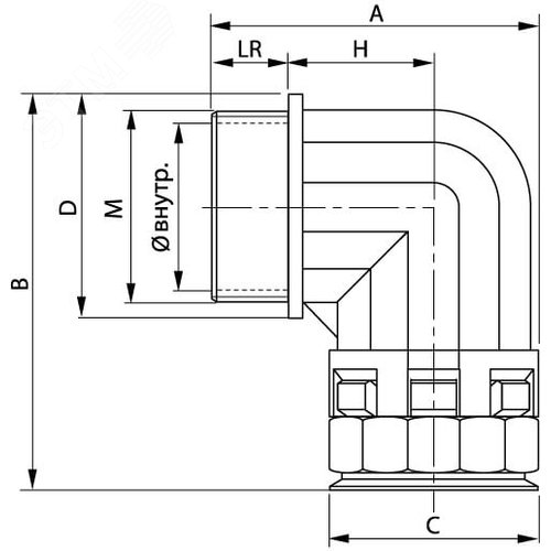 Муфта 90 градусов труба-коробка DN 36мм M40х1.5 полиамид черная - фото 2