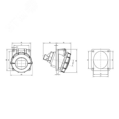 Розетка панельная с наклоном IP67 32А 2P+E 230В - фото 2