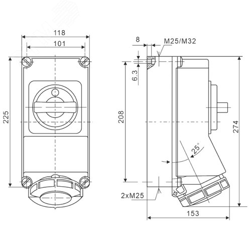 Розетка наружной установки с механической блокировкой и боковым расположением разъема IP67 32А      3P+E+N - фото 4