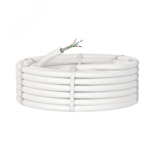 Элетротруба из ПЛЛ не содержит галогенов гибкая   гофрированная д.16мм цвет белый с кабелем витая   пара 5EU/UTP нг(А)-HF 50м - фото 2