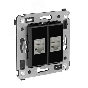 Avanti Компьютерная розетка RJ-45 без шторки в стену, кат.5e двойная экранированная,  Черный квадрат - фото 2