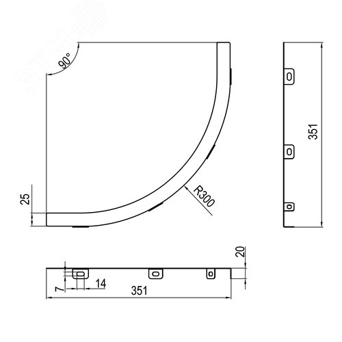 Перегородка SEP для вертикального внутреннего угла 90 градусов H50, R300, цинк-ламель, в комплекте с крепежными элементами необходимыми для монтажа - фото 2