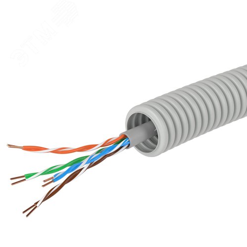 Электротруба ПВХ гибкая гофрированная д.16мм цвет серый с кабелем витая пара 5EU/UTP нг(А)-HF 25м - фото 3