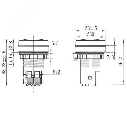 Сигнальная лампа со встроенным диодом 220В, желтая, алюминиевое кольцо, зажим Plug-In - фото 6
