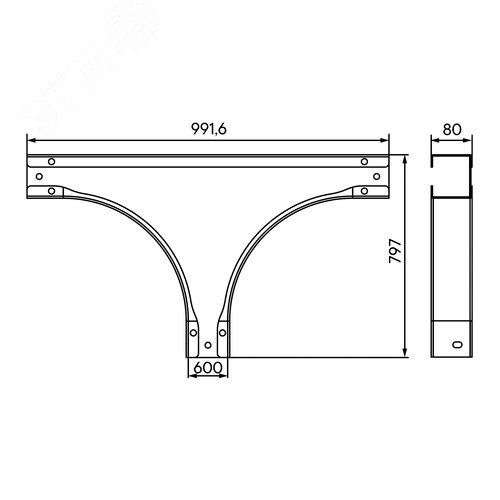 Ответвитель Т-образный 80х600 1,5 мм в комплекте крепежные элементы соединительные пластины - фото 2