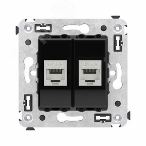 Avanti Компьютерная розетка RJ-45 без шторки в стену, кат.6 двойная экранированная,  Черный квадрат - фото 1