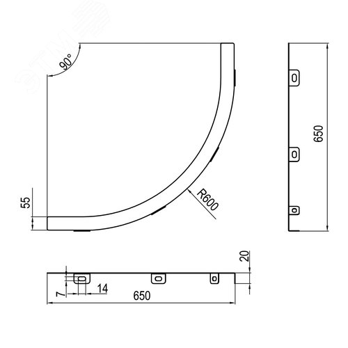 Перегородка SEP для вертикального внутреннего угла 90 градусов H80, R600, в комплекте с крепежными элементами необходимыми для монтажа - фото 2