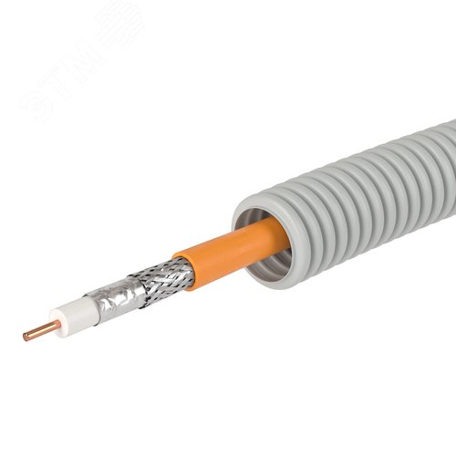 Электротруба ПВХ гибкая гофрированная д.20мм цвет серый с кабелем SAT нг(А)-HF 50м - фото 3