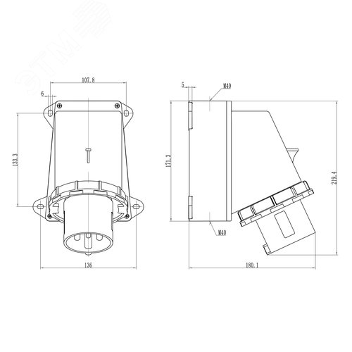 Вилка настенная IP67 63А 3P+E 400В - фото 2
