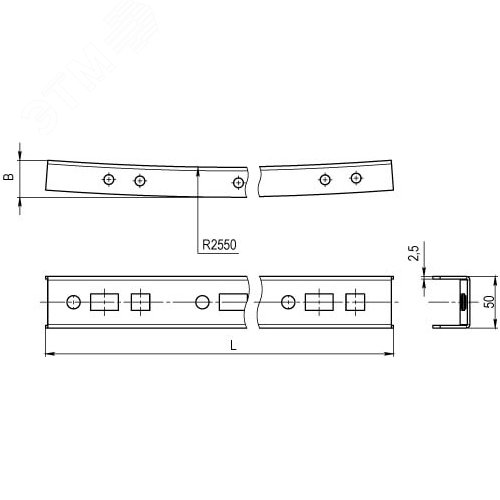 Профиль криволинейный, L1292, толщина2,5 мм, на 10 рожков - фото 2