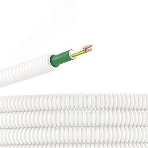 Электротруба ПЛЛ гибкая гофр. не содержит галогенов д.20мм, цвет белый с кабелем ППГнг(А)-HF3x2,5мм РЭК ГОСТ+, 50м