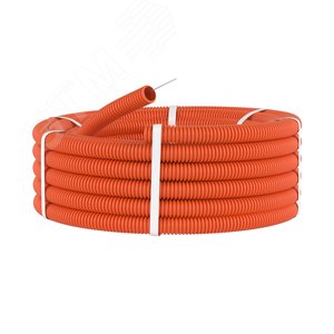 Труба ПНД гибкая гофр. д.16мм, лёгкая с протяжкой, 50м, цвет оранжевый - фото 2
