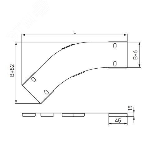 Крышка на угол CPO 45 горизонтальный 45° 100, в комплекте с крепежными элементами и соединительными пластинами, необходимыми длямонтажа, цинк-ламельная - фото 2