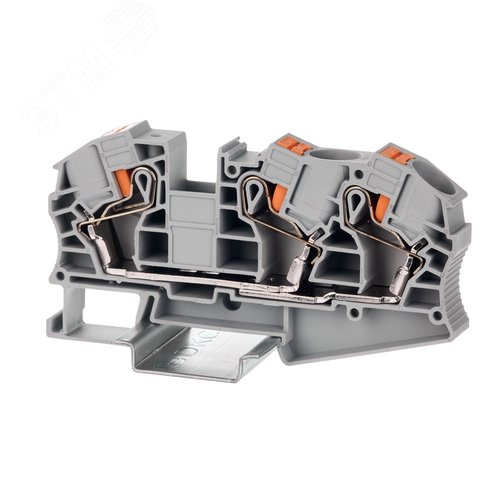 Клемма проходная, зажим push-in, 3 точки подключения, 16 кв.мм, серая - фото 1