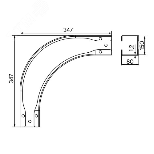 Угол горизонтальный 90 градусов 80х150 1,2 мм цинк-ламель в комплекте крепежные элементы соединительные пластины - фото 2