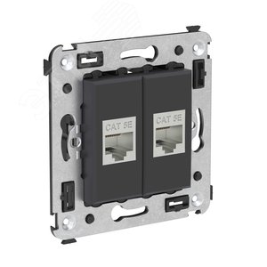 Avanti Компьютерная розетка RJ-45 без шторки в стену, кат.5e двойная экранированная,  Черный матовый - фото 2