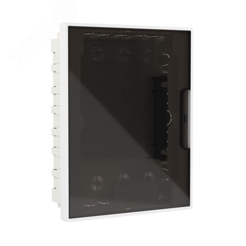 Щиток 24 мод встраиваемый слаботочный Фрейм (FRAME), белый, с тонированной дверцей, с монтажной платой, 1 розеткой (арт. 45005) и 1 коробкой (арт. 10033) - фото 1