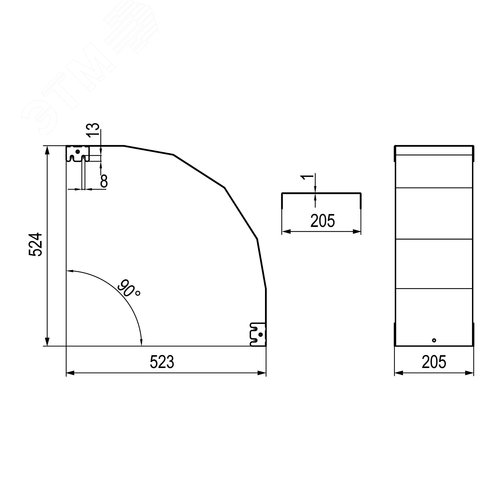 Крышка на угол вертикальный внешний 90 градусов, 50х200 R300, цинк-ламельная в комплекте с крепежными элементами и соединительнымипластинами, необходимыми для монтажа - фото 2