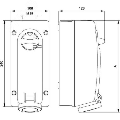 Розетка наружной установки IP44 16А 3P+E+N 400В с механической блокировкой и боковым расположением разъема - фото 4