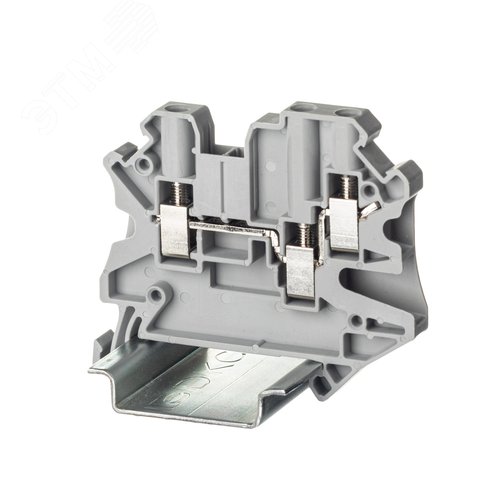 Клемма проходная, винтовой зажим, 3 точки подключения, 4 кв.мм, серая - фото 1