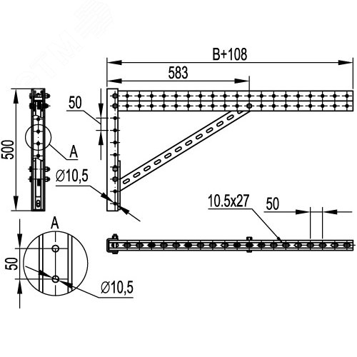 Консоль для тяжелых нагрузок 700 мм сборная горячеоцинкованная - фото 2