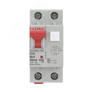 Выключатель автоматический дифференциального тока двухполюсный MDR63, 16А, 300мА, тип A, C, 6кА, электронный, серии YON PRO - фото 2