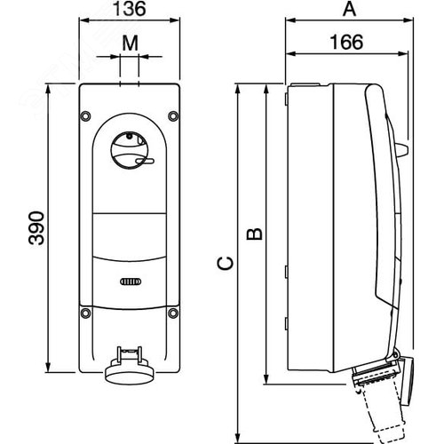 Розетка с АВДТ 3P+N+E 32А  IP44 400В с механической блокировкой - фото 2