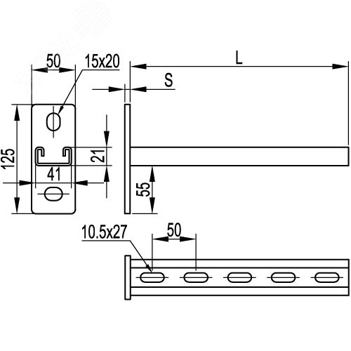 Кронштейн одиночный DBM 41х21 мм основание 500 мм - фото 2