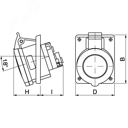 Розетка скрытой установки с наклоном  IP44 16А 3P+E 400В. Пружинный зажим. - фото 2