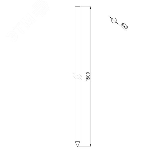 Заземлитель вертикальный безмуфтовый 1500 мм D20 мм нижняя секция - фото 2