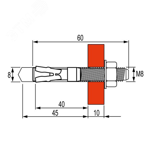 Анкер усиленный клиновой М8х60 нержавеющая сталь А4 - фото 2