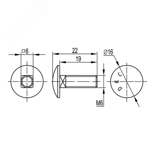 Винт М6х20 гладкая головка квадратный подголовник INOX - фото 2