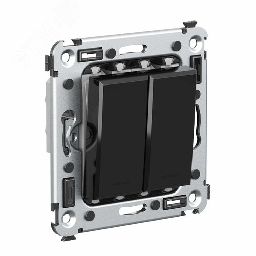 Avanti Инвертор двухклавишный в стену Черный      квадрат (Переключатель сх. 7+7) - фото 2