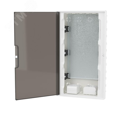 Щиток 36 мод встраиваемый слаботочный Фрейм (FRAME), белый, с тонированной дверцей, с монтажной платой, с 2 розетками (арт. 45005) и 2 коробками (арт. 10033) - фото 3