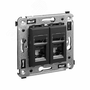 Компьютерная розетка RJ-45 в стену, кат.6 двойная,''Avanti'', ''Черный матовый'' - фото 2