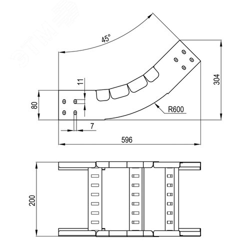 Угол вертикальный внутренний 45 градусов 80х200 R600 лонжерон 1,5 мм горячеоцинкованный в комплекте крепежные элементы соединительные пластины - фото 2