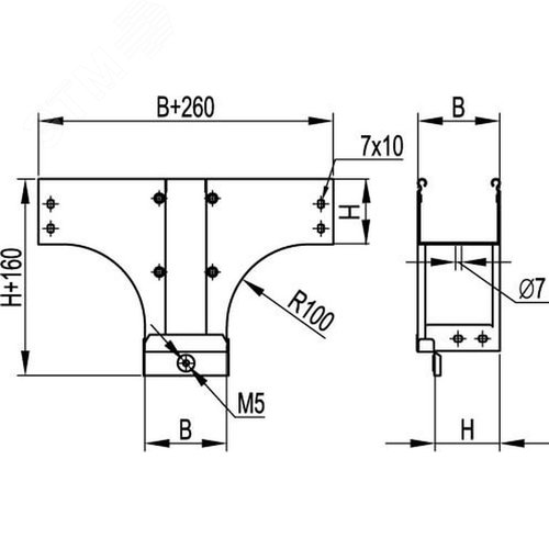 Ответвитель TDS T-образный вертикальный универсальный основание 300 H50 в комплекте крепежные элементы соединительные пластины - фото 7