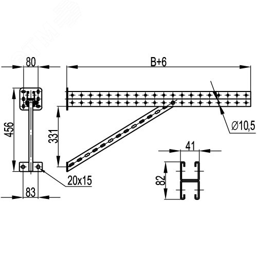 Консоль для тяжелых нагрузок 800 мм с укосиной горячеоцинкованная - фото 2