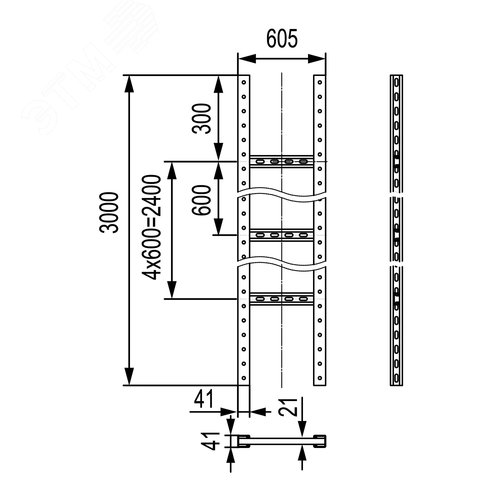 Вертикальная лестница 500, L 3м, горячий цинк - фото 2
