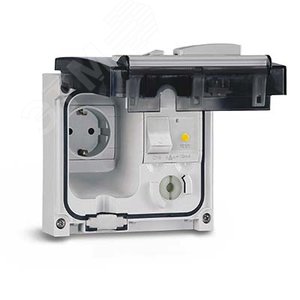 Розетка для скрытого монтажа АВДТ (16А 10мА 35 кА) защита IP66 с вставленной вилкой - фото 1