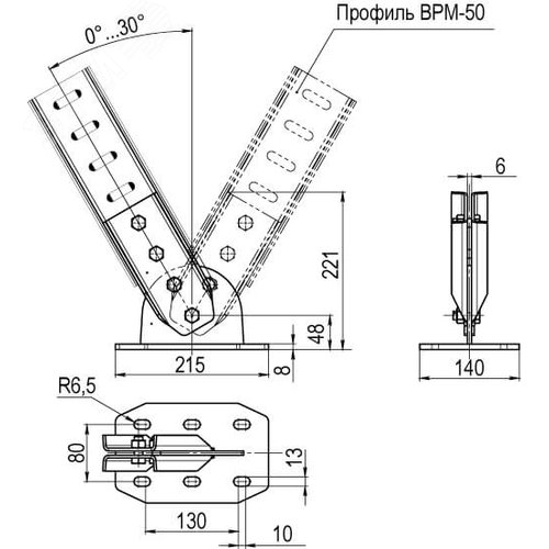 Крепление к потолку для I-образного профиля BPM-50шарнирное, горячеоцинкованное - фото 2