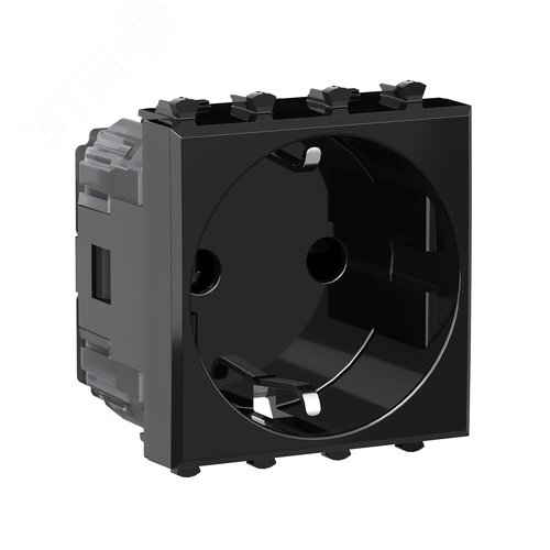 Avanti Розетка ''Черный квадрат'', 2P+E, с защитными шторками, 2 модульная - фото 2